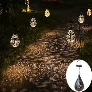 Metal Patio Tree Lights Solar Lanterns Outdoor Waterproof Hanging Solar Light