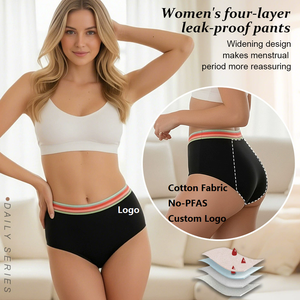 Bragas Menstruales <span class=keywords><strong>de</strong></span> Nuevo Diseño Sin PFAS, Tallas XXS-2XL, <span class=keywords><strong>de</strong></span> Algodón para Adolescentes, 4 Capas, a Prueba <span class=keywords><strong>de</strong></span> Fugas, Suaves y Cómodas, Color Claro, Cintura Alta, Flujo Abundante - Product Image 1