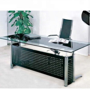 Bureau de direction moderne en gros, bureau d'ordinateur moderne en verre trempé en forme de L - Product Image 2