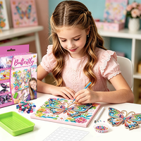 Pack de peinture adhésive papillon floral avec pierres précieuses brillantes, boîte cadeau portable pour enfants, idéal pour les cadeaux de fête d'anniversaire