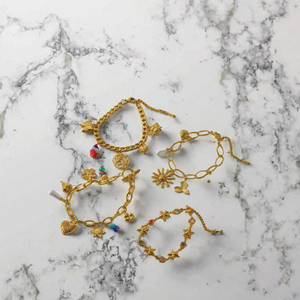 Pulsera de Acero Inoxidable Chapada en Oro para Mujer al por Mayor con Dijes de Concha, Corazón, Estrella de Mar y Perla, Cadena de Eslabones, Joyería para Fiesta - Product Image 3