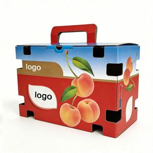 Boîte d'emballage pour fruits en carton ondulé personnalisable en direct d'usine avec poignée et trous d'aération, robuste, idéale pour l'expédition de pêches et de fruits frais - Product Image 1