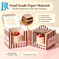 Boîte à gâteau rayée personnalisée avec poignée et fenêtre transparente, emballage alimentaire en papier de qualité alimentaire pour gâteaux d'anniversaire, pour boulangerie et desserts.