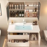 Armoire de salle de bain moderne intelligente en bois crème intégrée en céramique lavabo évier étanche pour appartement ou hall d'utilisation