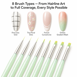 Lot de 8 pinceaux à ongles en résine verte, manche acrylique, stylo gel fin, motif chrysanthème, fournitures de nail art pour salon - Product Image 5