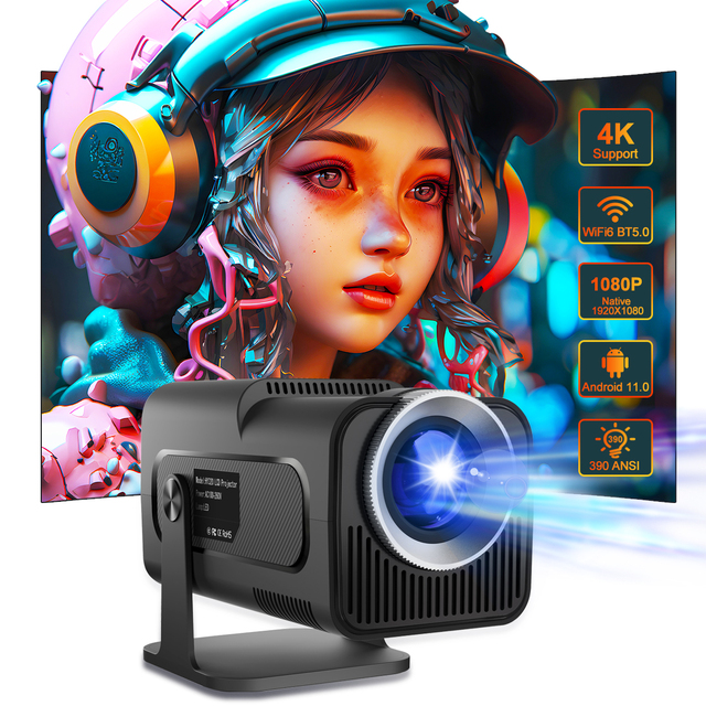 HY320 Portable Android 11 Dual WiFi Projector Native 1080P 300ANSI Home Cinema 1080P Projetor