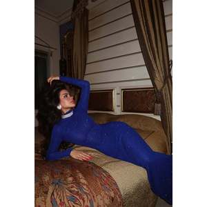 Robe de soirée bleu marine scintillante Antina, manches courtes, longueur ras du sol, avec perles, grande taille, pour soirées et banquets - Product Image 3