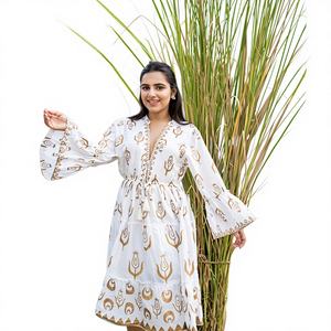 Vestido Midi Bohemio Ecológico de Algodón Estampado para Mujer, Ligero, para el Verano y Vacaciones - Product Image 1