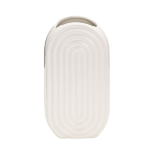 Vaso ovale in ceramica bianca con bordi scanalati, decorazione per la casa, ideale per soggiorno, camera da letto, ufficio, scrivania, ingresso, tavolo. - Product Image 1