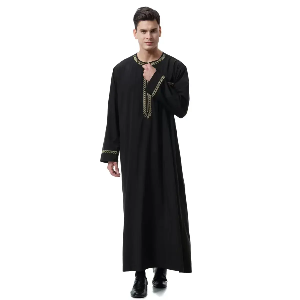 Arabian Middle East Islamic Clothing Men White Black Thobe Muslim Long-sleeved Prayer Dress 2022 Men Robe