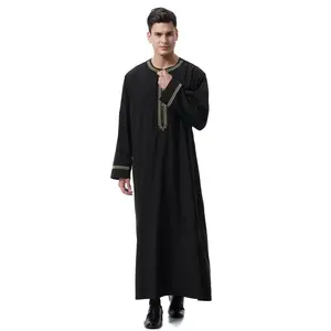 Arabian Middle East Islamic Clothing Men White Black Thobe Muslim Long-sleeved Prayer Dress 2022 Men Robe