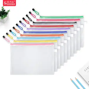 PVC Zipper Mesh Plastic Transparent Waterproof Document Bag Organizer Pouch for Office Stationary Suppliers