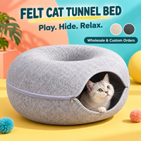 Tunnel-lit pour chat en feutre polyester personnalisé, en forme de donut, avec fermeture éclair, pour l'intérieur, idéal pour jouer et se reposer