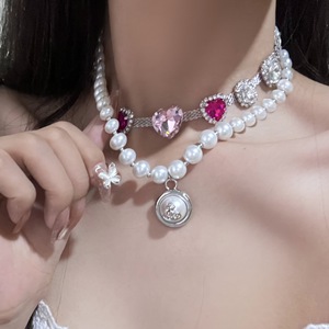 Zooying Venta caliente Corazón de melocotón colorido diamante luz lujo nicho diseño clavícula especias chicas Y2K collar exagerado - Product Image 6