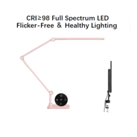 Lampe de table rose avec double source lumineuse tactile/télécommandée, pliable, CRI95, idéale pour l'étude, le travail, la chambre et les étudiants.