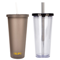 Tasse à thé à bulles Bouteille d'eau en plastique double paroi 24oz Bouteille Sipper personnalisée réutilisable Pp Paille avec couvercle