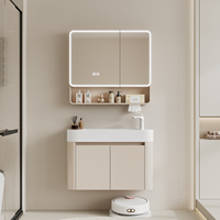 Meuble-lavabo rectangulaire en aluminium spatial étanche avec rangement semi-étanche et miroir intelligent pour appartement