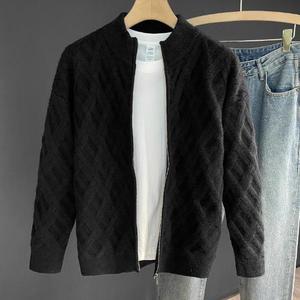 Cárdigan Coreano Informal de Color Sólido para <span class=keywords><strong>Hombre</strong></span>, Suéter de Moda Otoño Invierno con Estilo de Cuadrícula Cruzada, Abrigo de Lana Tejida para <span class=keywords><strong>Hombre</strong></span> - Product Image 2