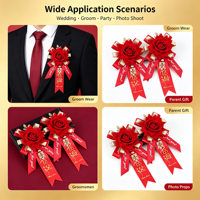 Rote Rose Goldblatt-Schleife Chinesisches Doppeltes Glück Boutonniere für Bräutigam Trauzeuge Hochzeit Verlobung Anzug Revers-Dekoration