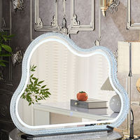 Miroir de maquillage LED en forme de nuage avec lumières, bord en cristal, gradation progressive 3 couleurs, commande tactile, grand miroir de table pour la coiffeuse
