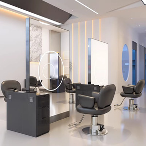 <span class=keywords><strong>Miroir</strong></span> <span class=keywords><strong>de</strong></span> Salon Double Face sur Pied Moderne pour Salons <span class=keywords><strong>de</strong></span> Coiffure et Barbiers – Design Simple et Durable avec Éclairage LED - Product Image 6