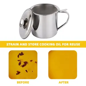 Taza de aceite de acero inoxidable estilo japonés, escurridor de aceite ecológico, contenedor de grasa de bacon con colador - Product Image 6