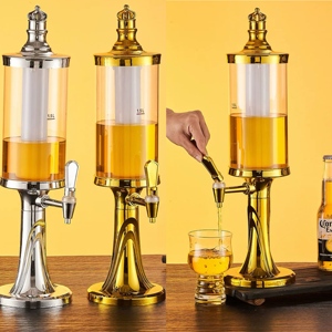 Dispensador de Bebidas de 1.5L para Jugos, Cola, <span class=keywords><strong>Leche</strong></span> y Cerveza, Torre de Hielo Cilíndrica Luminosa, Dorado/Plateado, Autoservicio, para el Hogar - Product Image 6