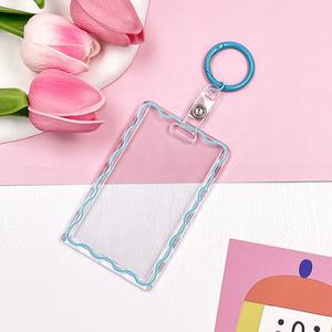Porte-cartes photo Kpop coulissant Porte-cartes d'identité en acrylique <span class=keywords><strong>simple</strong></span> et mignon Porte-cartes d'identité néon transparent pour permis de conduire et laissez-passer de bobine de badge de bureau - Product Image 4