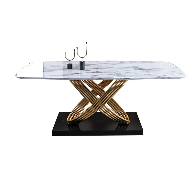 Combinaison de Table et de chaise de luxe légère, meuble de salle à manger rectangulaire en marbre nordique noir haut de gamme