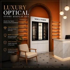 Premium Optical Store Wall Display <strong>Cabinet</strong> <strong>Glass</strong> Door Eyewear Showcase Custom Wood <strong>Shelving</strong> for High End Optician Boutique - Product Image 1