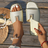 Chaussures de plage décontractées tendance pour femmes, ouvertes, à semelle plate, antidérapantes, imperméables, confortables, en PU et caoutchouc