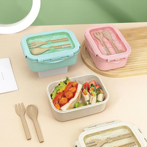 Boîte à lunch portable en fibre de paille de blé écologique, avec couverts (cuillère et fourchette) - Product Image 3