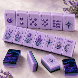 Ensemble de Mahjong en Acrylique Violet Lilas Esthétique Personnalisé, Tuiles de Jeu Haut de Gamme Gravées Motifs Botaniques avec Boîte de Rangement - Product Image 2