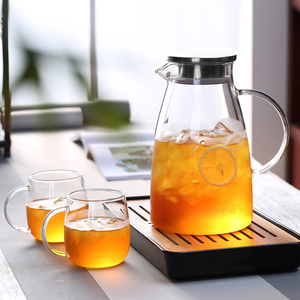 Jarra de Agua de Vidrio Borosilicato de 1500ml/2000ml con Tapa de Acero Inoxidable para Té Helado, Jugo y Café - Product Image 1