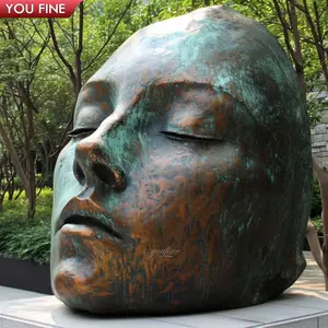 Estatua de bronce para jardín al aire libre, escultura de cara abstracta grande de latón fundido antiguo de cobre