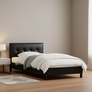 Letto singolo con testiera imbottita in similpelle nera, design moderno e morbido - Product Image 2