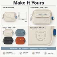 Porte-monnaie porte-clés mini pochette zippée avec broderie ours, rabat à pression, porte-cartes tissé pour écouteurs, clés, espèces, pièces de monnaie, logo personnalisé