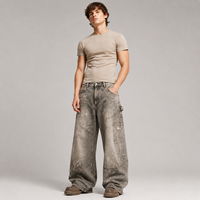 Fabricant OEM ODM – Jean baggy à rayures fines pour homme, coupe oversize, jambe large, double genouillère, style charpentier, streetwear, pantalon pour homme