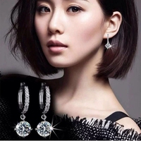 EK27 Anting Perak Sterling Zirkon Empat Cakar Anting Gantung Wanita Bergaya Serbaguna Nuansa Berkelas
