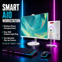 Ordinateurs tout-en-un F1-Y 22 24 pouces avec écran tactile en option, charge sans fil pour téléphone, anneau lumineux RGB, caméra pop-up, DDR4 32 Go, Windows 11 AIO
