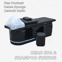 Mobilier de salon au design moderne et professionnel, bac à shampooing en céramique, chaise de lavage de cheveux en cuir PU, structure en acier inoxydable, table de massage