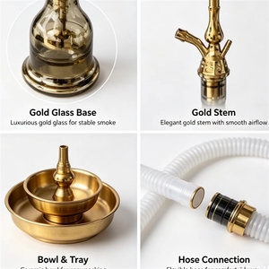 Chicha égyptienne KM <span class=keywords><strong>Khalil</strong></span> <span class=keywords><strong>Mamoon</strong></span> de grande taille, couleur dorée, technique miroir fabriquée en usine, pour voyage, fête, camping, vente en gros, pas cher - Product Image 5