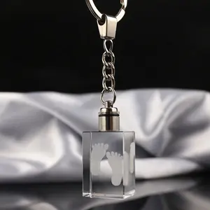 漂亮的水晶玻璃钥匙扣，带内激光雕刻定制图像，适用于婴儿洗礼礼品/K9水晶钥匙扣