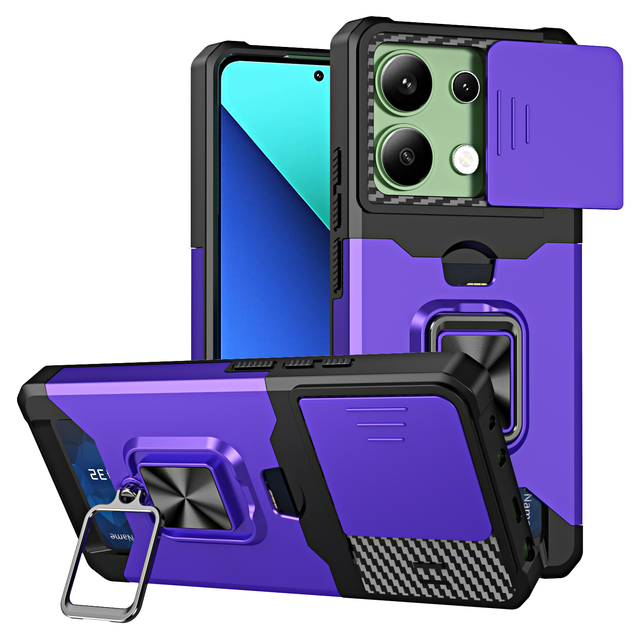 For Xiaomi Redmi Note 13 4G Multiple Colors Magnetic Ring Holder Phone Case Hidden Card Slot Design Phone Protective Cover