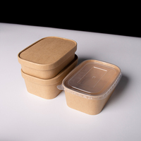 Boîte à emporter jetable en gros, boîte à repas rectangulaire en papier kraft avec couvercle transparent, logo personnalisé OEM, boîte biodégradable en vrac