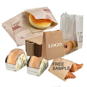 Benutzer definierte gedruckte Logo Restaurant Essen zum Mitnehmen für kleine Toast Bäckerei Baguette Croissant Brot Donuts Kraft papier Verpackungs tasche