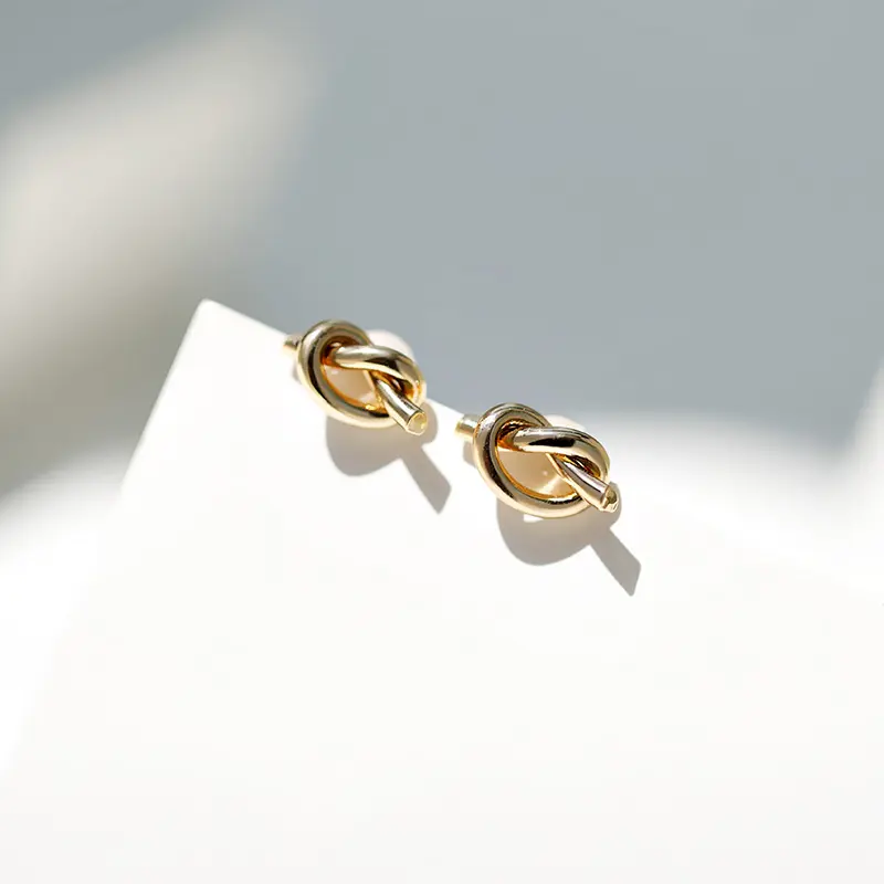 Fashion Jewelry Personalized Copper Earrings Knot 18k Gold Studs 925 Sterling Silver Needle Knot Earrings