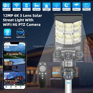 كاميرا مراقبة هونغناير 12 ميجابكسل 3 عدسات لاسلكية تعمل بالطاقة الشمسية V380 Pro، كاميرا خارجية بتقنية الواي فاي و4G لبطاقة SIM، إضاءة شارع بالطاقة الشمسية مع كاميرا CCTV - Product Image 2