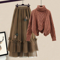 Mode surdimensionné femmes automne ensemble nouveau tempérament Senior tricoté pull maille demi jupe deux pièces ensemble