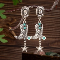 Boucles d'oreilles pendantes ethniques turquoise style cowboy/bottes/étoile pour femmes, vintage, pour usage quotidien, accessoires de mode